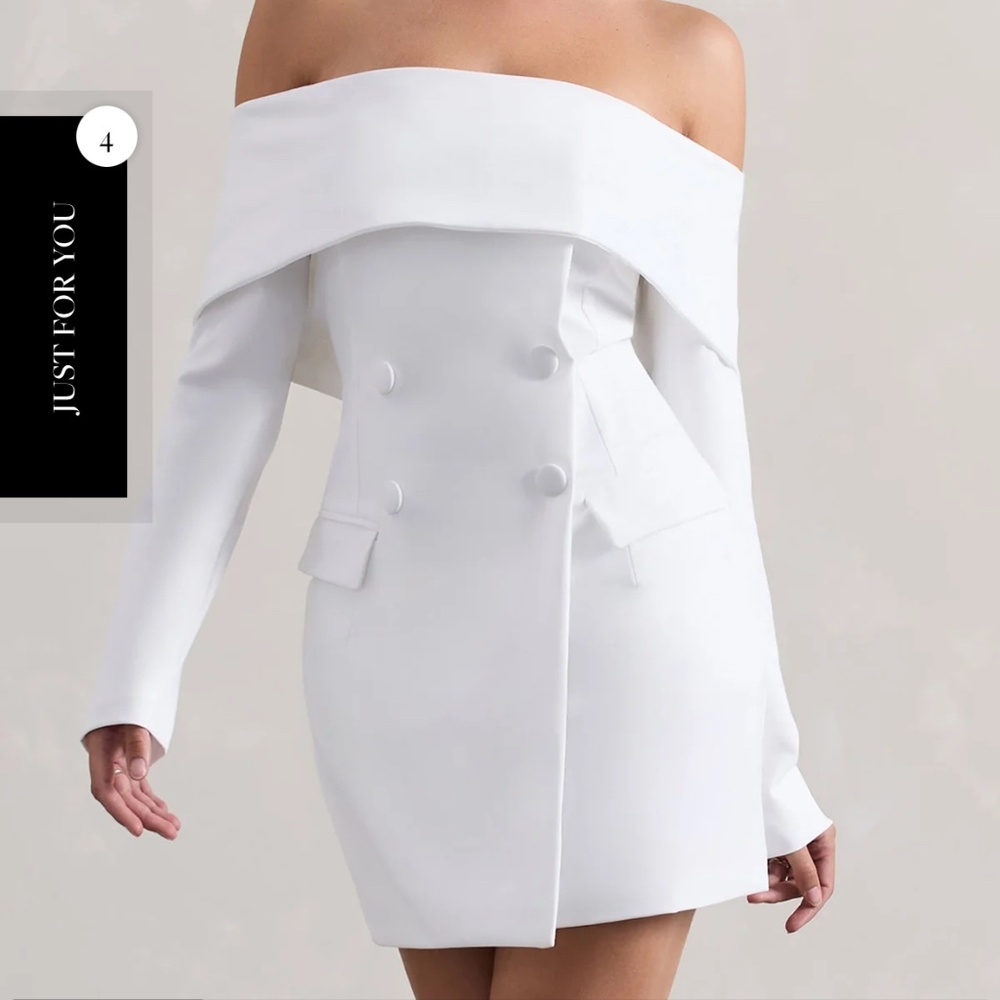 NWT Club L London Tara White Bardot Blazer Dress UK 12 / US 8